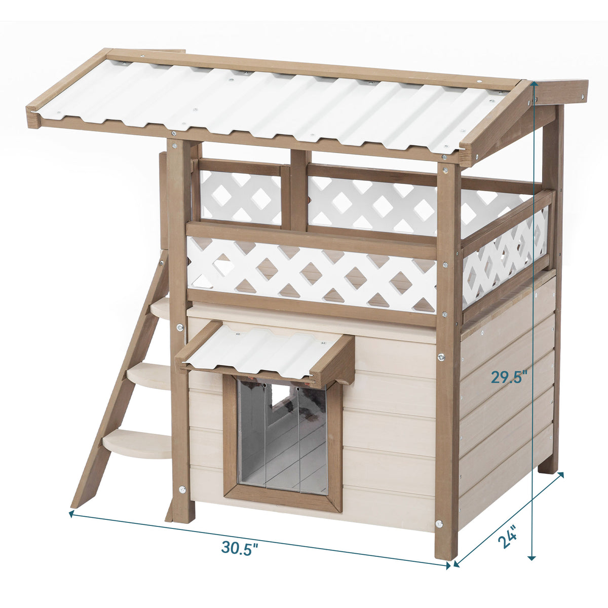 Feral Cat House – Indoor & Outdoor 2-Story Kitty Home with PVC Roof