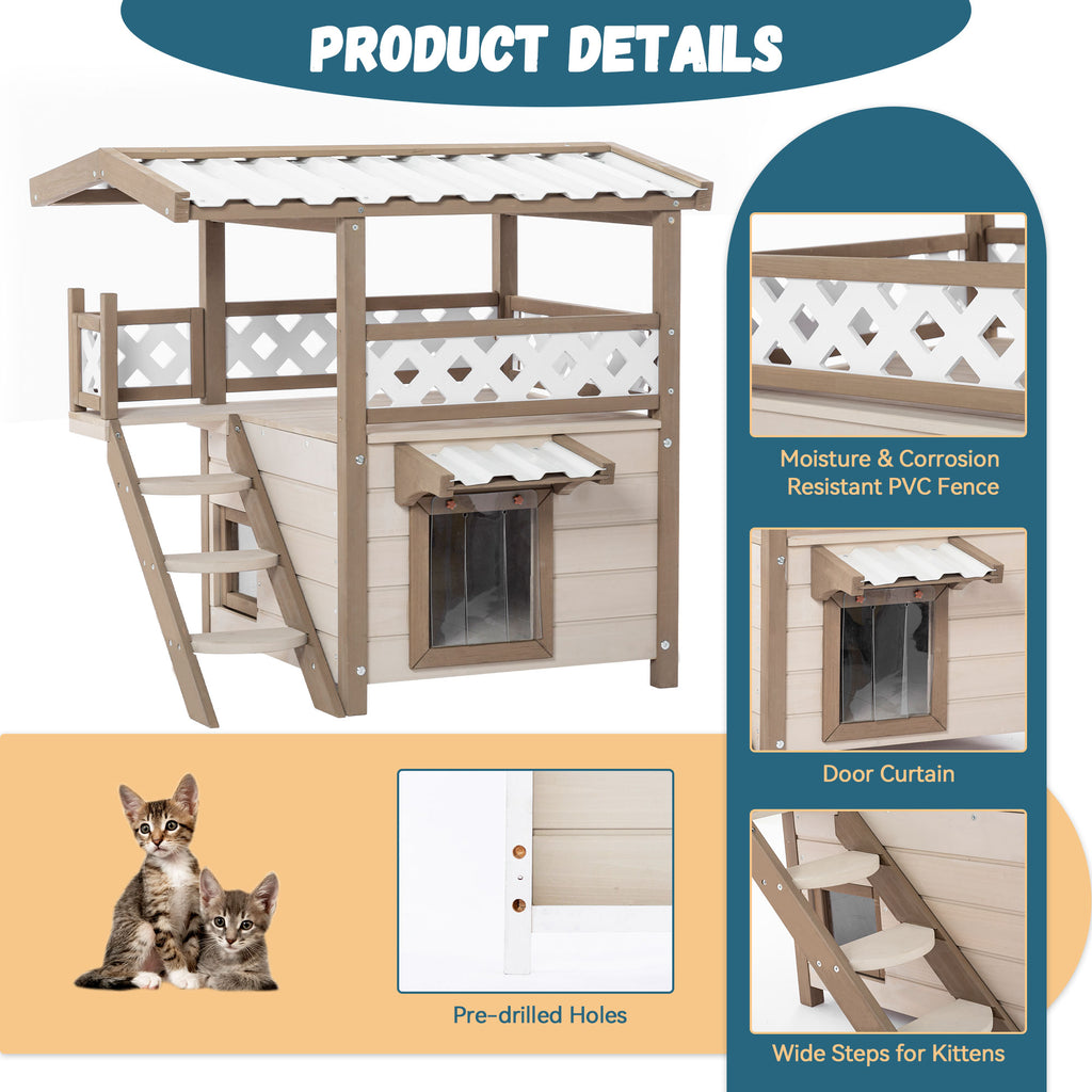 Feral Cat House – Indoor & Outdoor 2-Story Kitty Home with PVC Roof