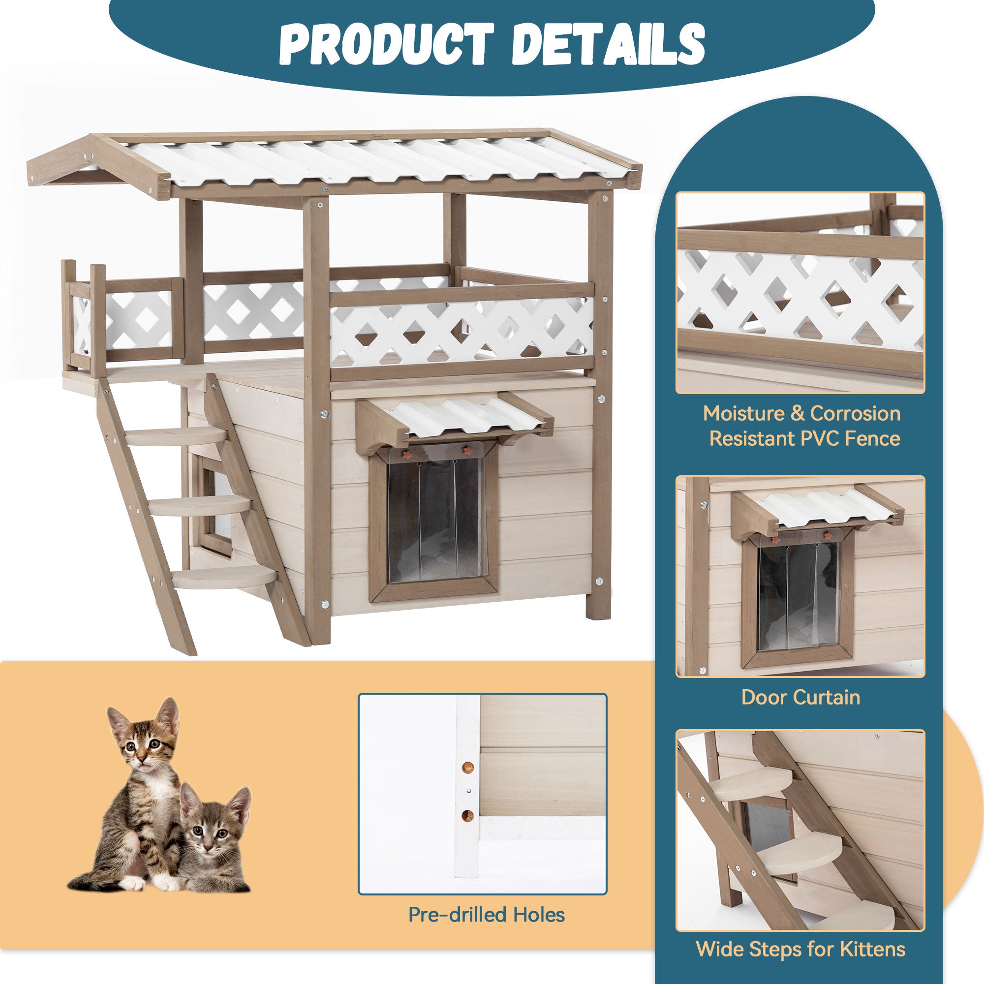 Feral Cat House – Indoor & Outdoor 2-Story Kitty Home with PVC Roof