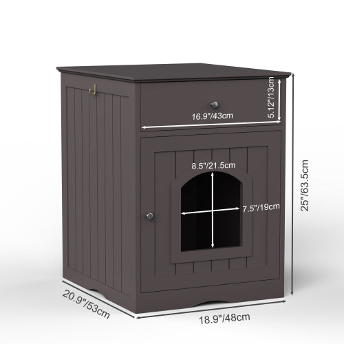 Wooden Cat Litter Box Enclosure with Drawer - Hidden Pet House Side Table