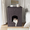 Wooden Cat Litter Box Enclosure with Drawer - Hidden Pet House Side Table
