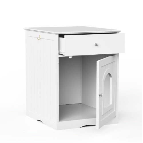 Wooden Cat Litter Box Enclosure with Drawer - Hidden Pet House Side Table
