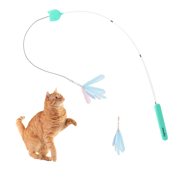 Retractable Cat Teaser Wand – Feather & Rope Interactive Cat Toy