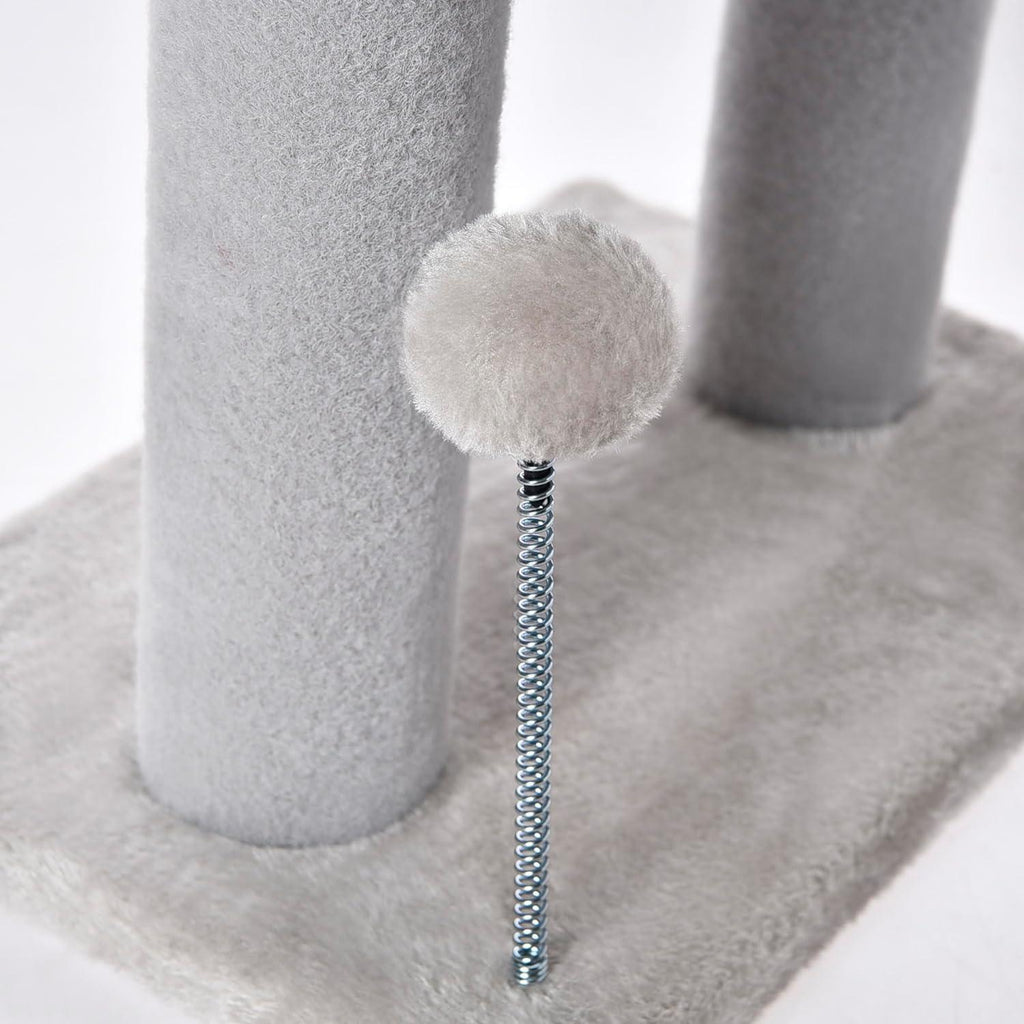 Gray Indoor Cat Tree with Hanging Ball & Tunnel Bed