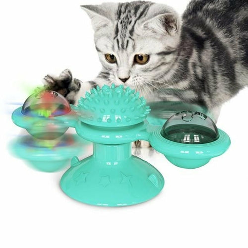 Cats Whirling LED Windmill Cat Toy - Suction Cup Spinner with Light Balls