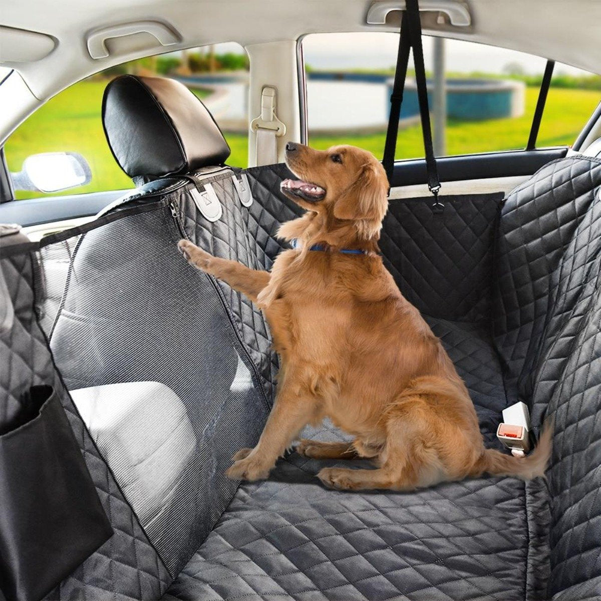 Waterproof Pet Car Seat Cover - Black & Gray (152x143cm)
